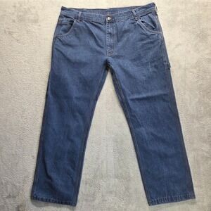 Key Jeans Mens 42X32 Blue Carpenter Straight Mid Rise Medium Wash Workwear Denim